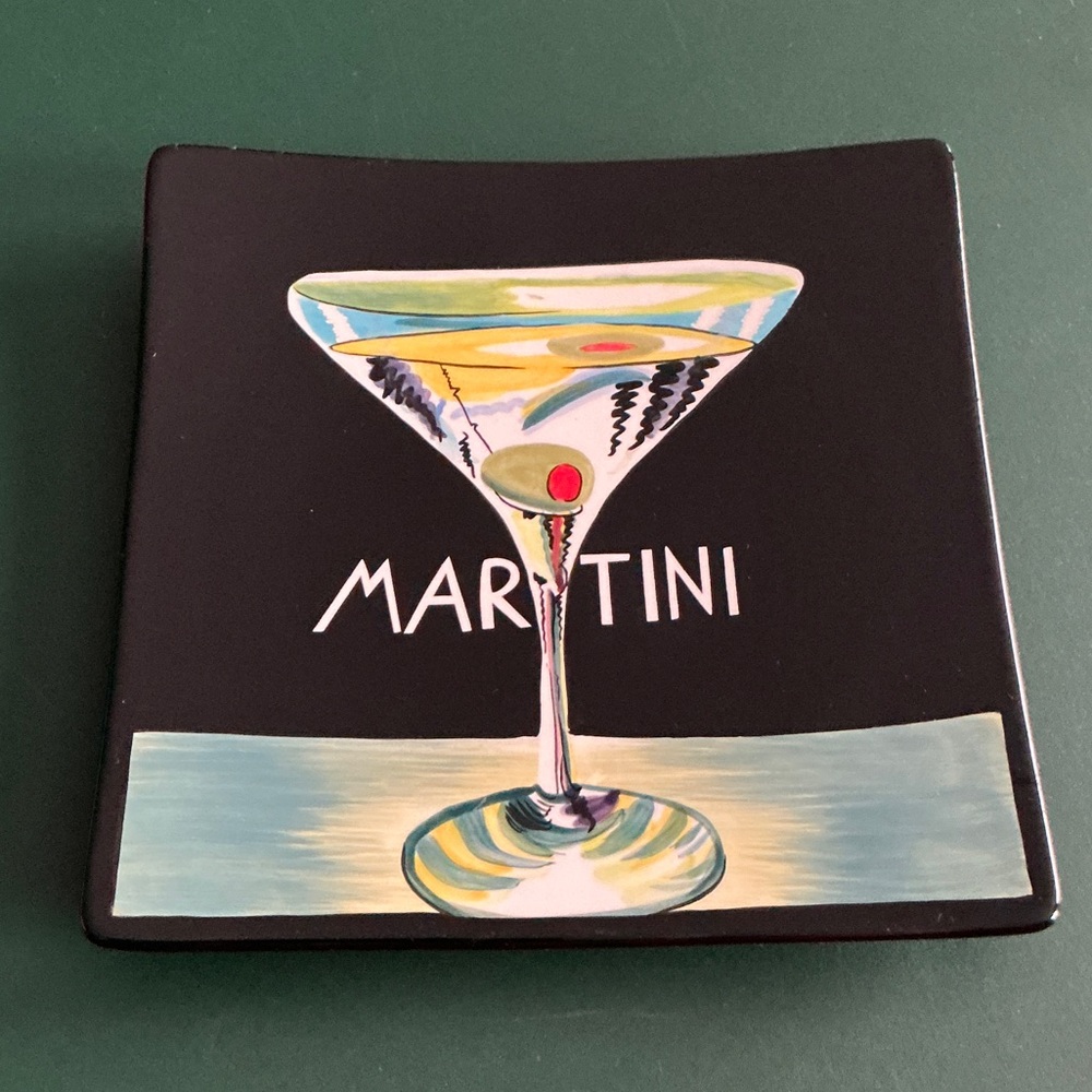 Mary Naylor Ceramic Wall Plate / Serving Tray ~ Hand Painted Martini Motif ~